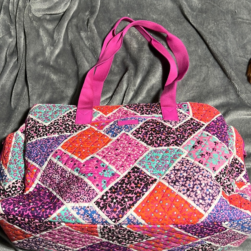 Vera Bradley Cotton Triple Compartment Travel Bag, Modern Medley with Pink